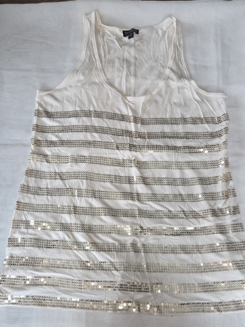 Express Ivory Sequin Striped Tank Top